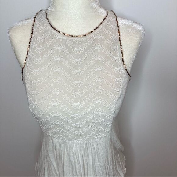 American Eagle, Sequin Trim Boho Eyelet Tank Top Peplum Swing Babydoll Tank XS - Picture 2 of 12